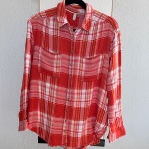 Pilcro orange & white Plaid Button Down Shirt.
